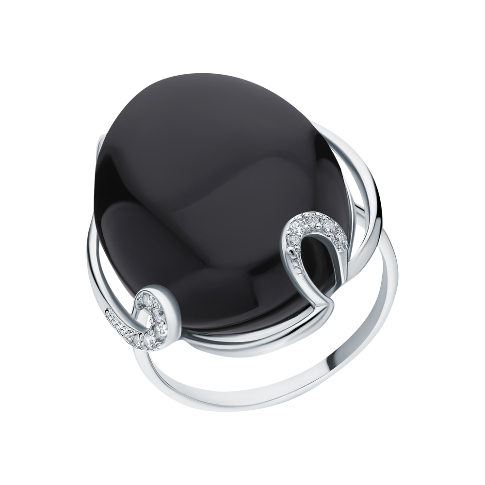 Фото «Серебряное кольцо с агатом и фианитами»