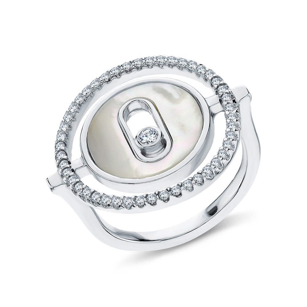 Серебряное кольцо с перламутром и фианитами в Ростовe-на-Дону