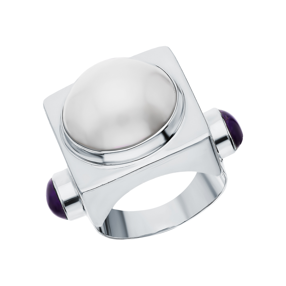 Серебряное кольцо с жемчугом и алпанитом в Самаре