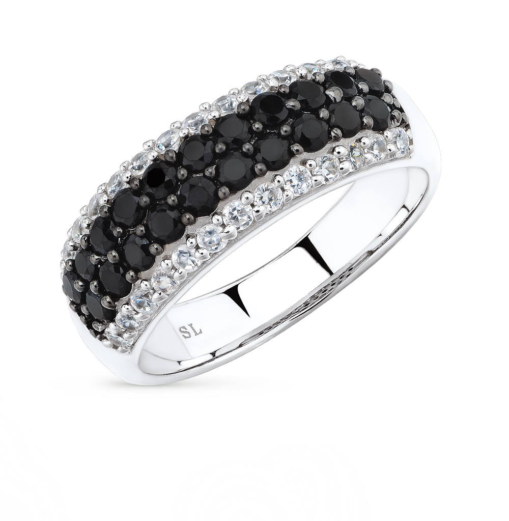 Кольцо с черными бриллиантами дорожка
