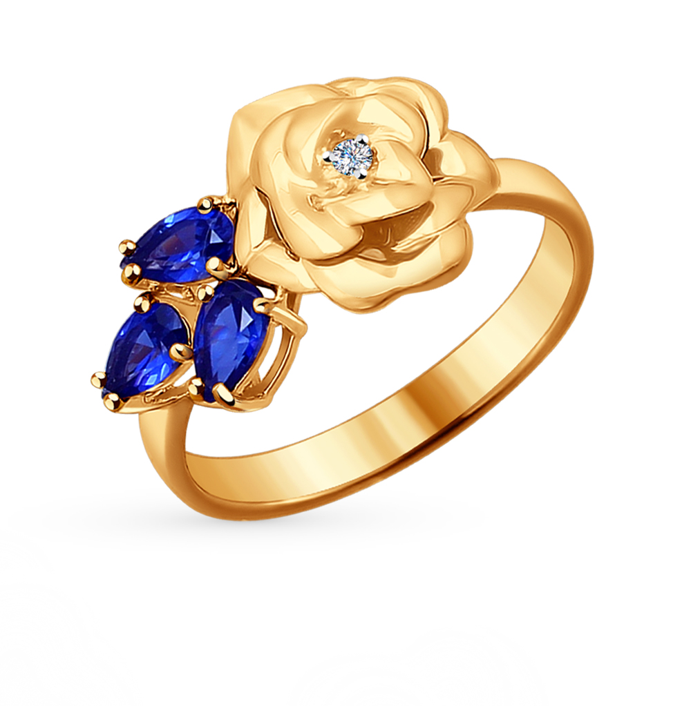 Фото «Золотое кольцо с корундом и бриллиантами SOKOLOV 6012052»