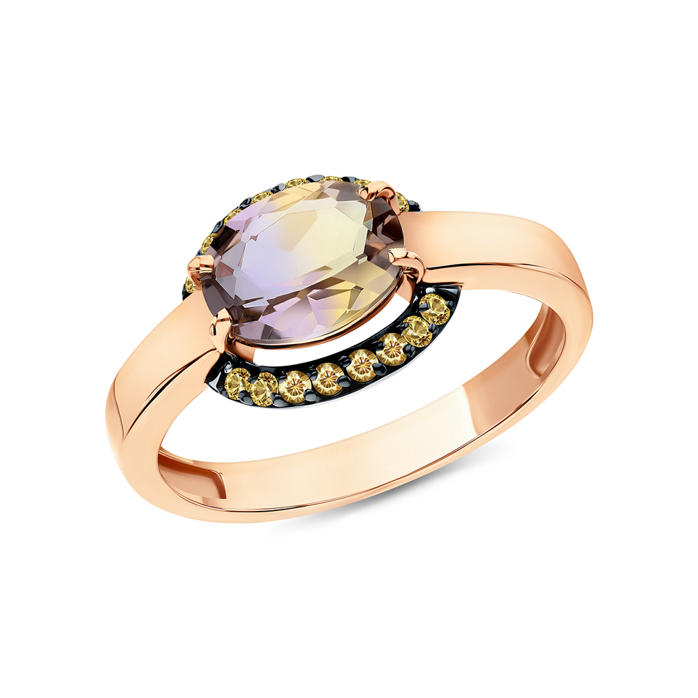 Золотое кольцо с фианитами и аметрином в Краснодаре
