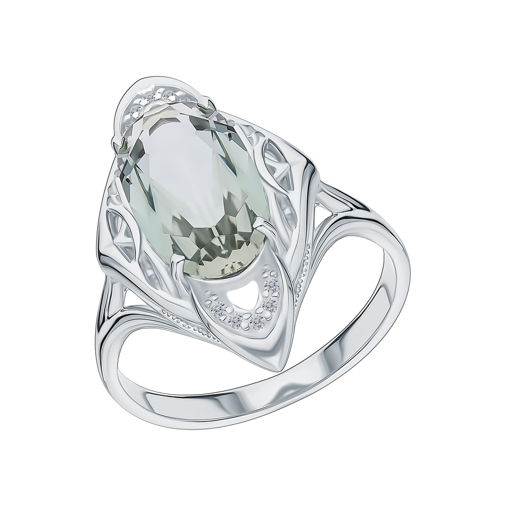 Серебряное кольцо с фианитами и празиолит в Самаре