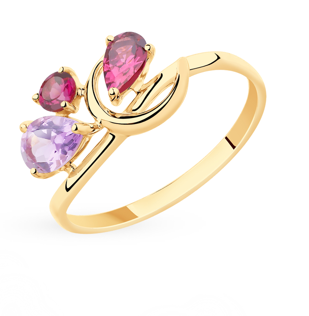 Фото «Золотое кольцо с аметистом и родолитами»