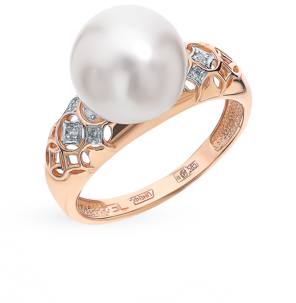 Золотое кольцо с жемчугом и бриллиантами в Новосибирске