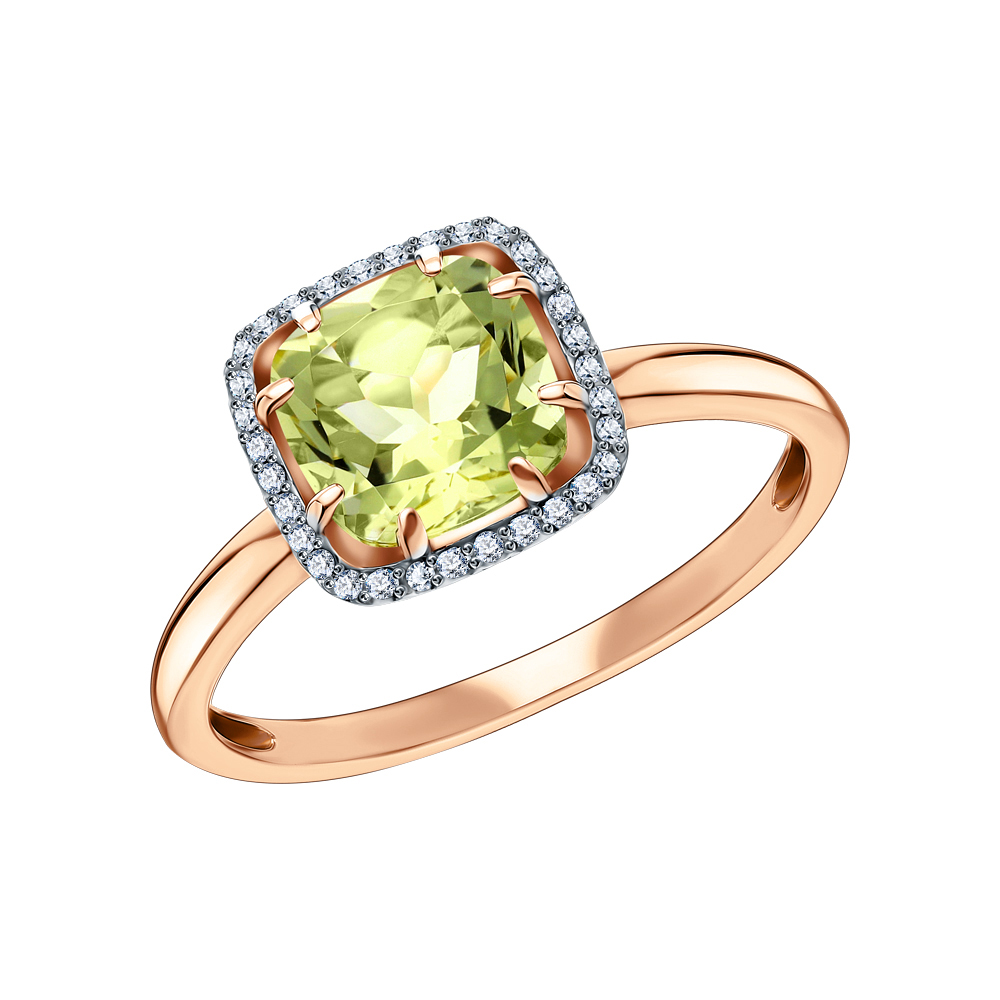 Золотое кольцо с кварцем и бриллиантами в Екатеринбурге