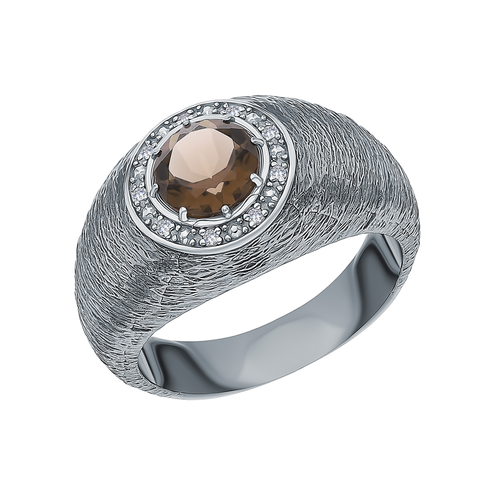 Серебряное кольцо с фианитами и кварцами дымчатыми в Самаре