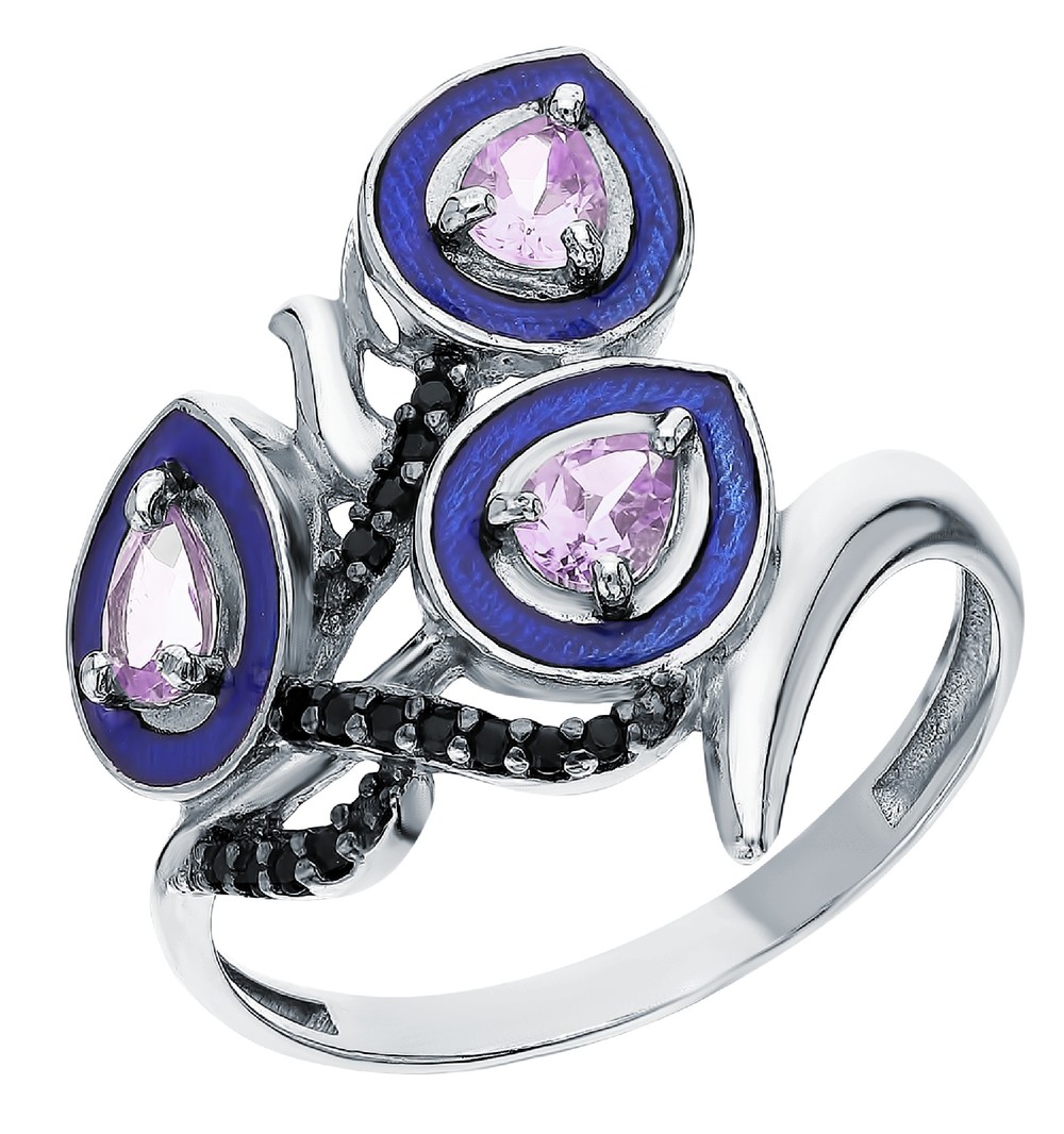 Серебряное кольцо с эмалью, аметистом и ювелирными кристаллами в Санкт-Петербурге