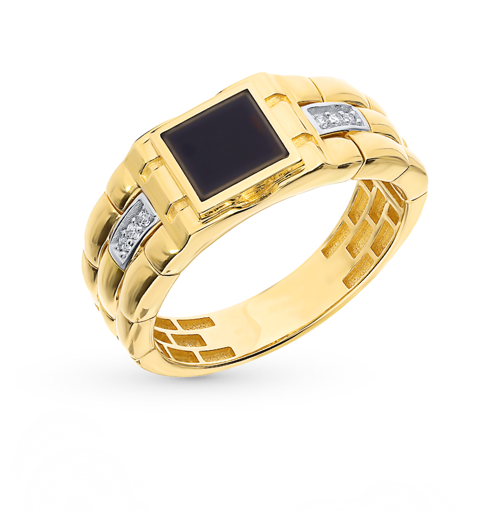 Золотое кольцо с фианитами и ониксом в Самаре
