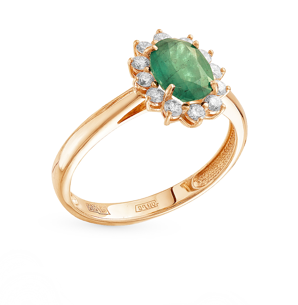 Фото «Золотое кольцо с изумрудом и бриллиантами»
