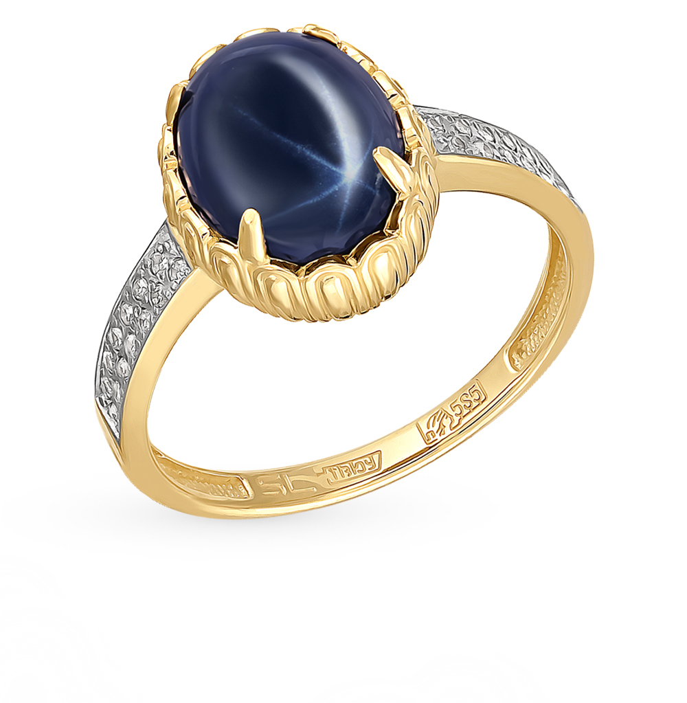 Золотое кольцо с бриллиантами и звездчатым сапфиром в Санкт-Петербурге