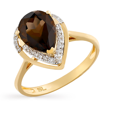 Золотое кольцо с кварцем дымчатым и бриллиантами в Новосибирске