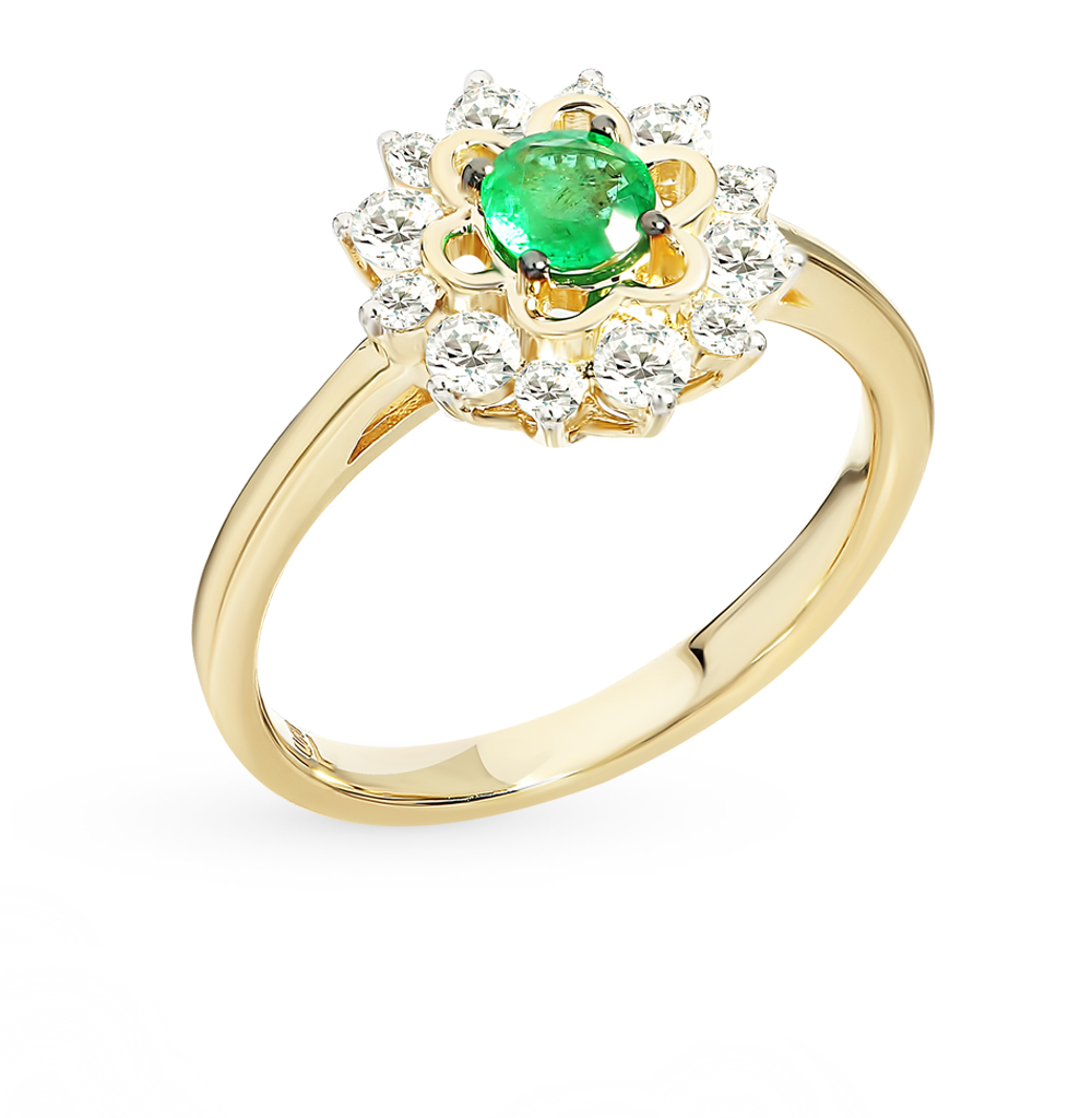 Золотое кольцо с изумрудом и бриллиантами в Ростовe-на-Дону