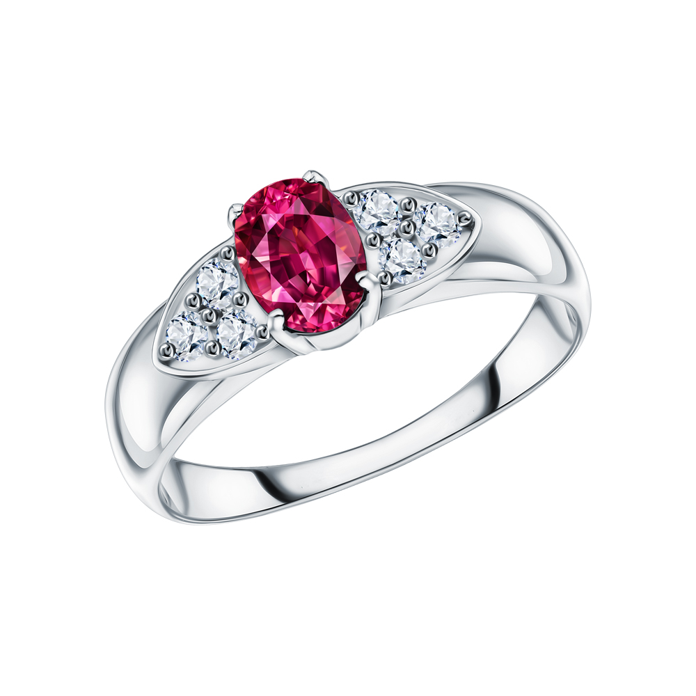 Фото «Серебряное кольцо с природным рубином и фианитами»