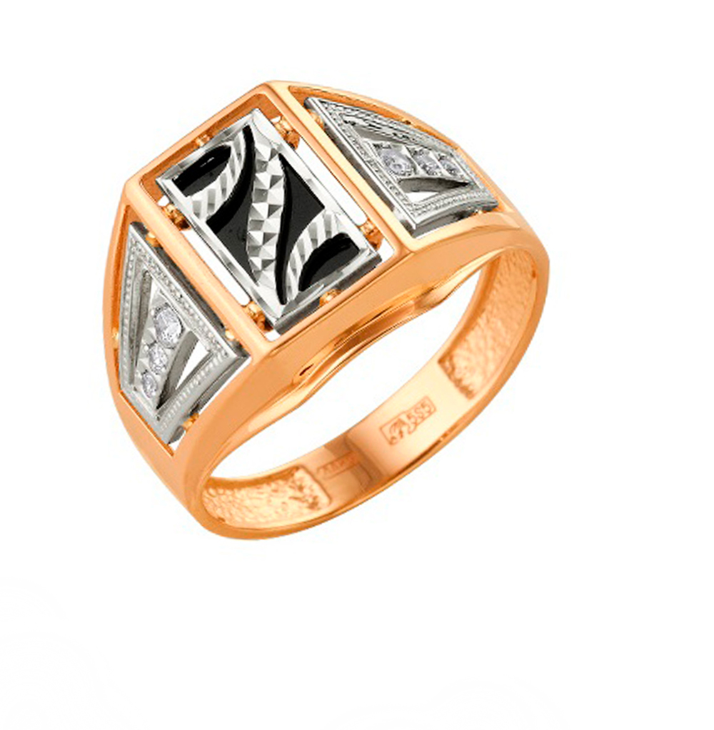 Золотое кольцо с кубическим цирконием и ониксом в Ростовe-на-Дону