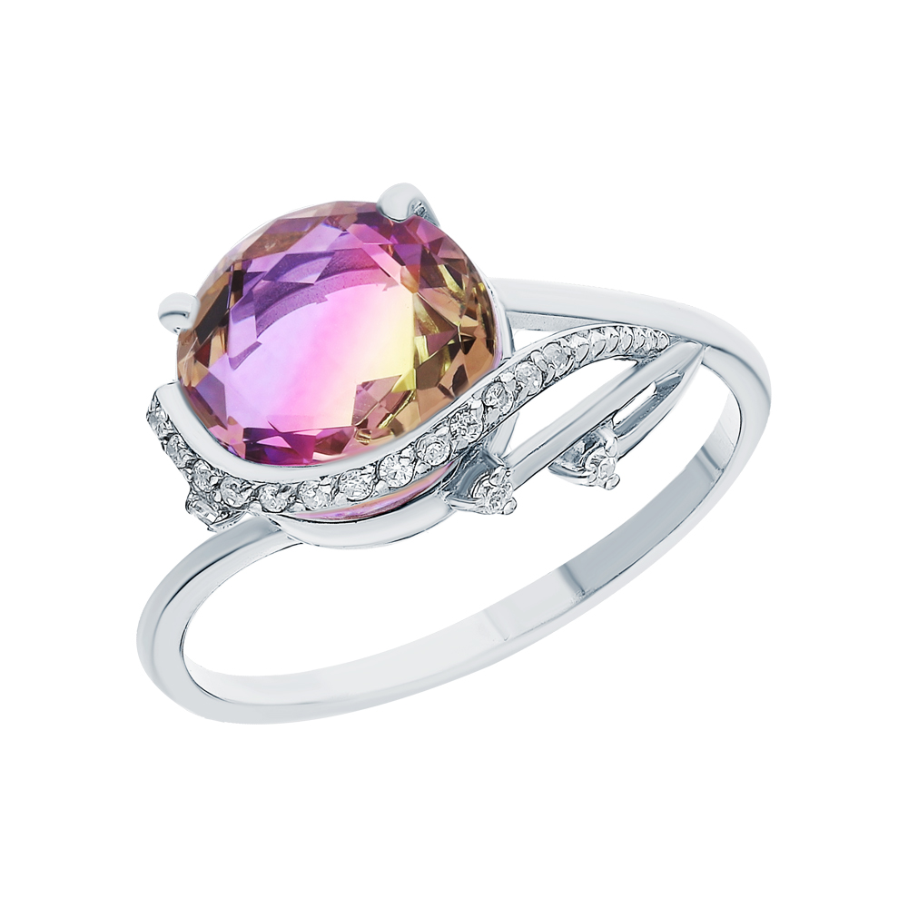 Серебряное кольцо с фианитами и ювелирным стеклом в Краснодаре