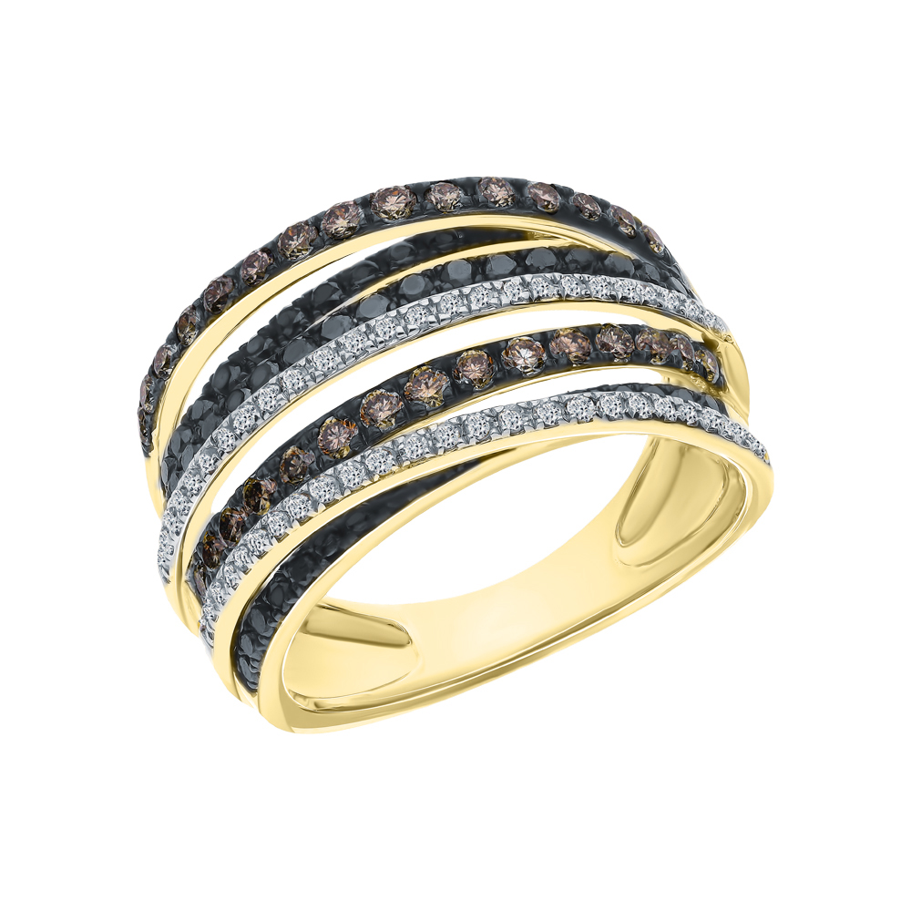 Золотое кольцо с чёрными и коньячными бриллиантами в Екатеринбурге