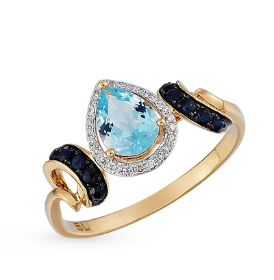 Золотое кольцо с топазами, сапфирами и бриллиантами в Ростовe-на-Дону