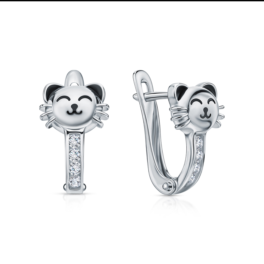 Фото «Серебряные серьги с эмалью и фианитами»