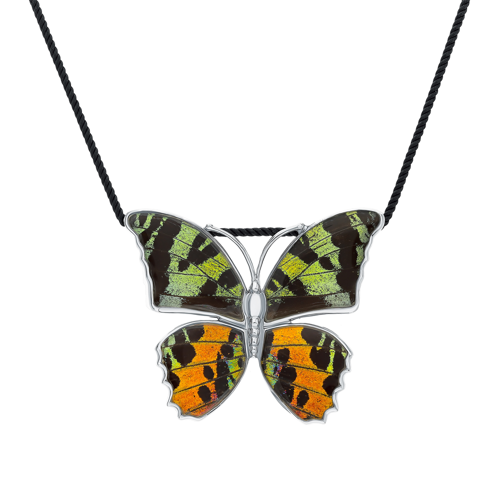 Фото «Серебряная брошь с фианитами, эмалью и крыльями бабочки, 5.5 см»