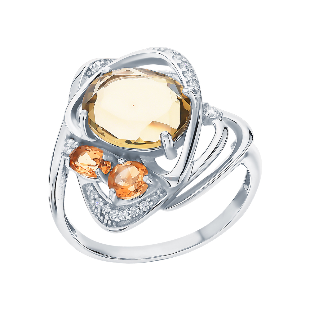 Серебряное кольцо с цитринами, фианитами и кварцем в Краснодаре