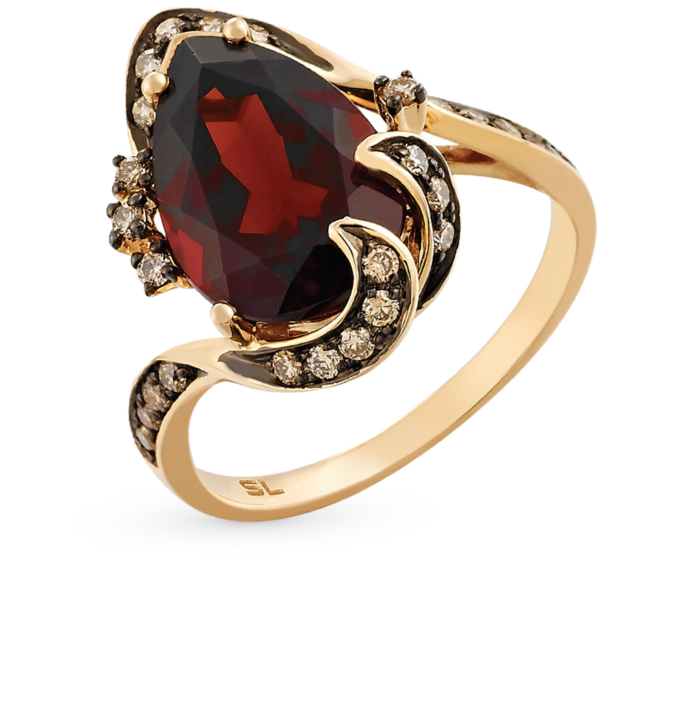 Золотое кольцо с гранатом и бриллиантами в Самаре