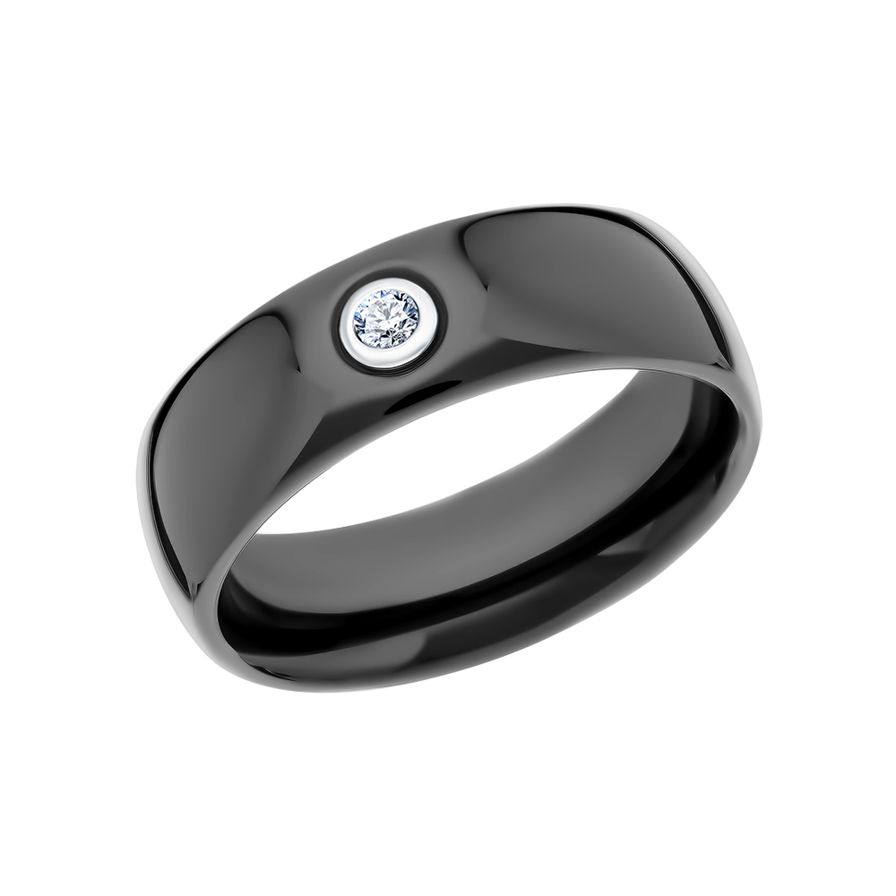 Фото «Керамическое кольцо с фианитами и со сталью»