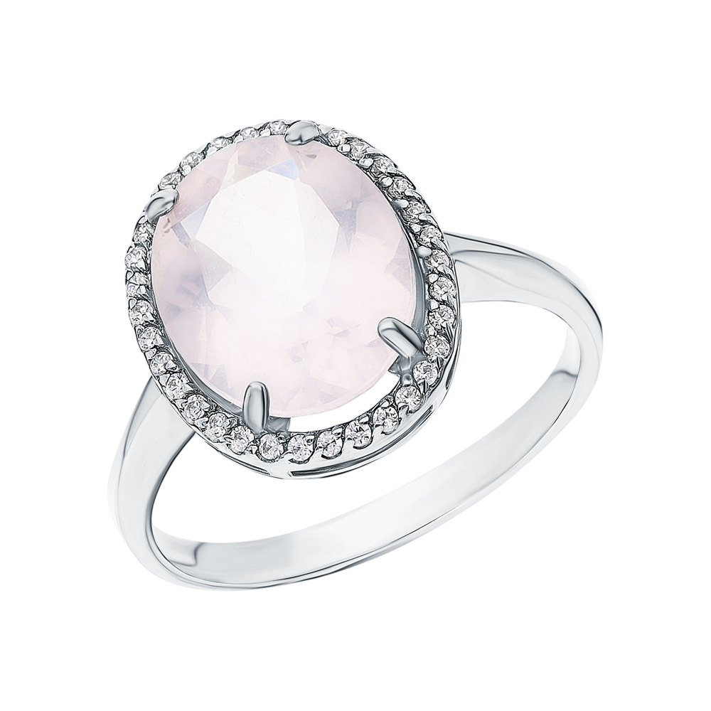 Фото «Серебряное кольцо с фианитами и кварцами розовыми»
