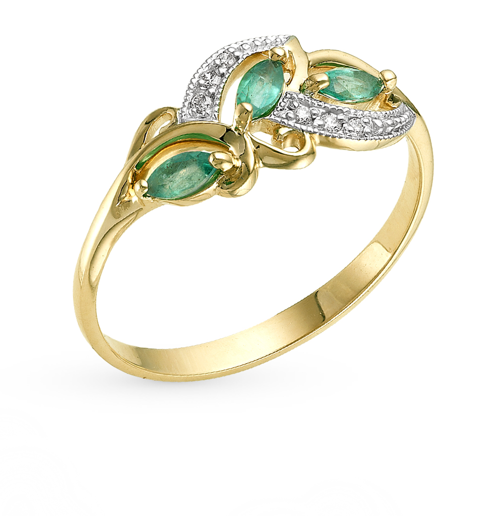 Золотое кольцо с изумрудами и бриллиантами в Новосибирске