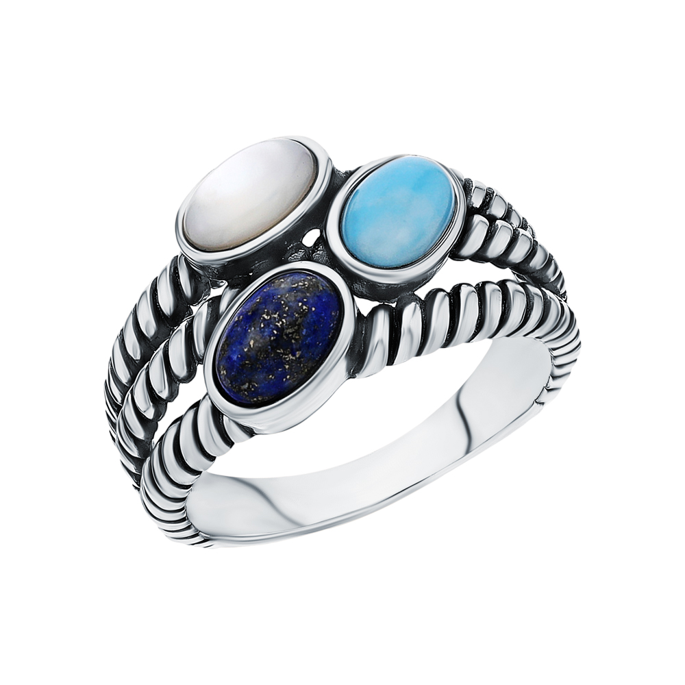 Фото «Серебряное кольцо с лазуритом, перламутром и ларимаром»