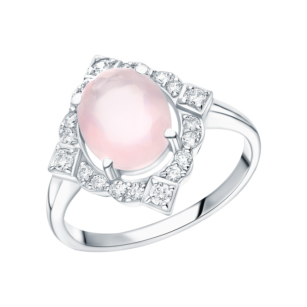 Серебряное кольцо с фианитами и кварцами розовыми в Краснодаре