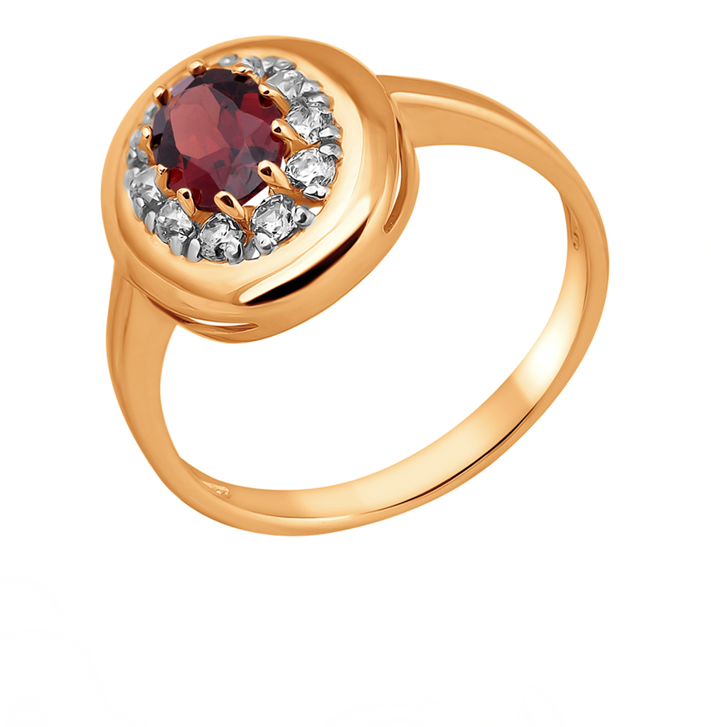 Золотое кольцо с гранатом и фианитами в Самаре
