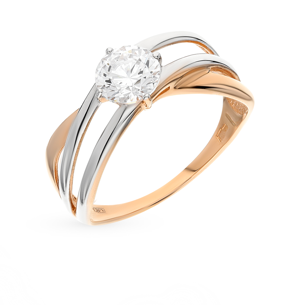 Золотое кольцо женское с белыми камнями