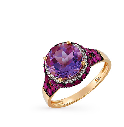 Фото «Золотое кольцо с аметистом, рубинами и бриллиантами»