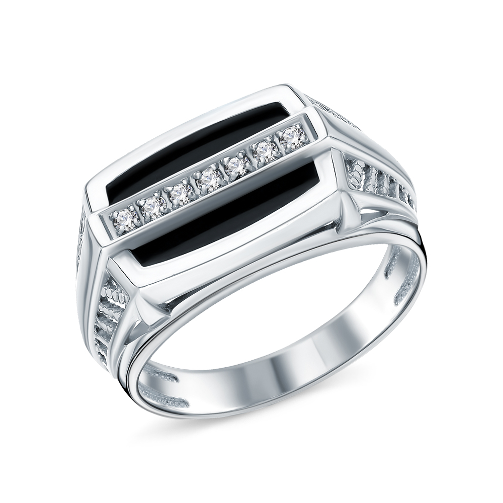 Серебряное кольцо с фианитами и ониксом в Краснодаре