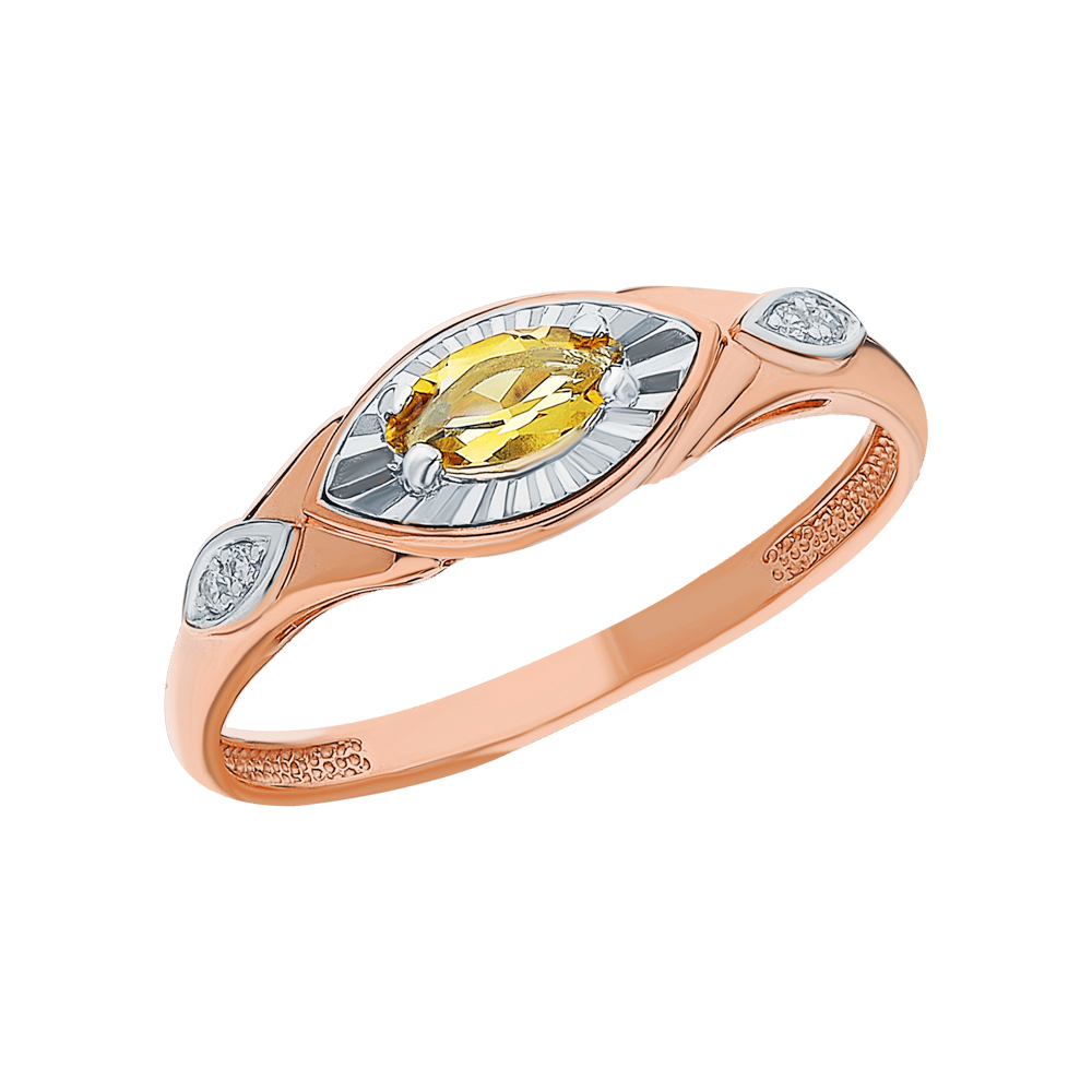 Золотое кольцо с цитринами, фианитами и серебряной вставкой в Самаре