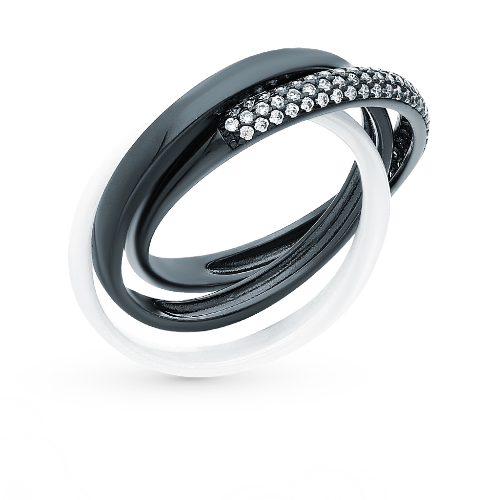 Серебряное кольцо с эмалью, фианитами и керамикой в Краснодаре
