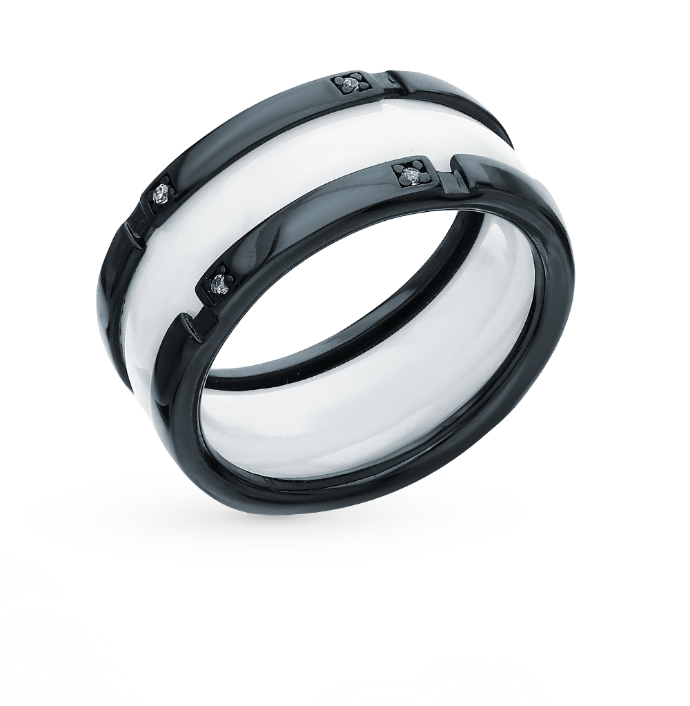 Серебряное кольцо с фианитами и керамикой в Екатеринбурге