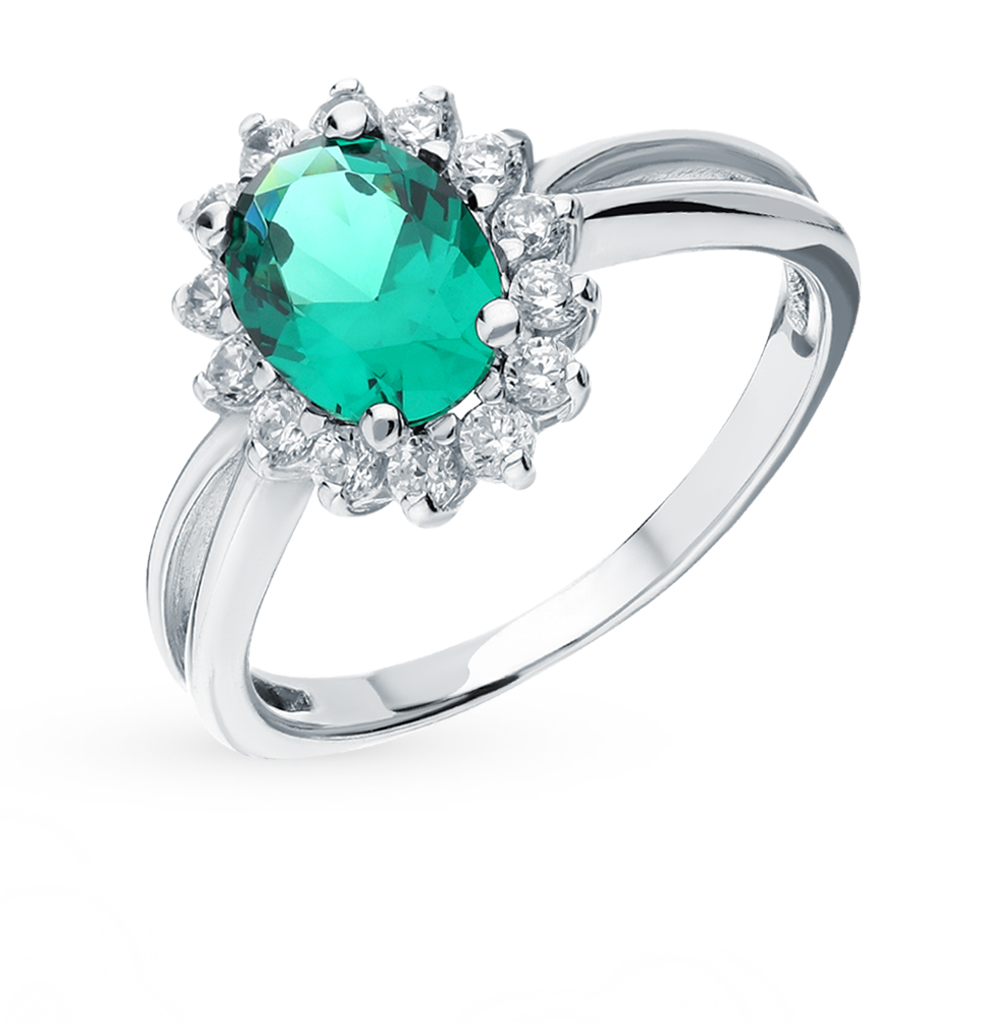 Фото «Серебряное кольцо с фианитами и изумрудным нанокристаллом»