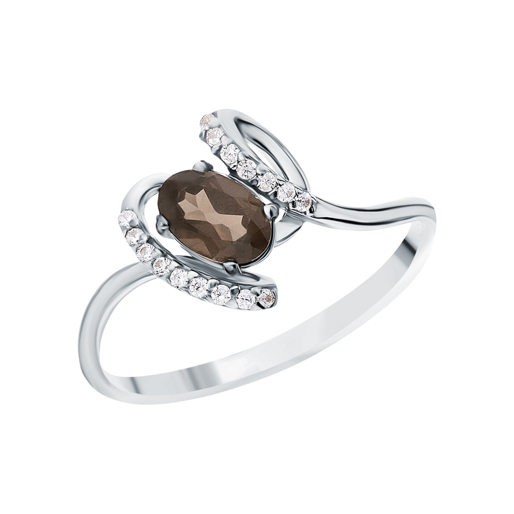 Серебряное кольцо с кубическим цирконием и кварцами дымчатыми в Екатеринбурге