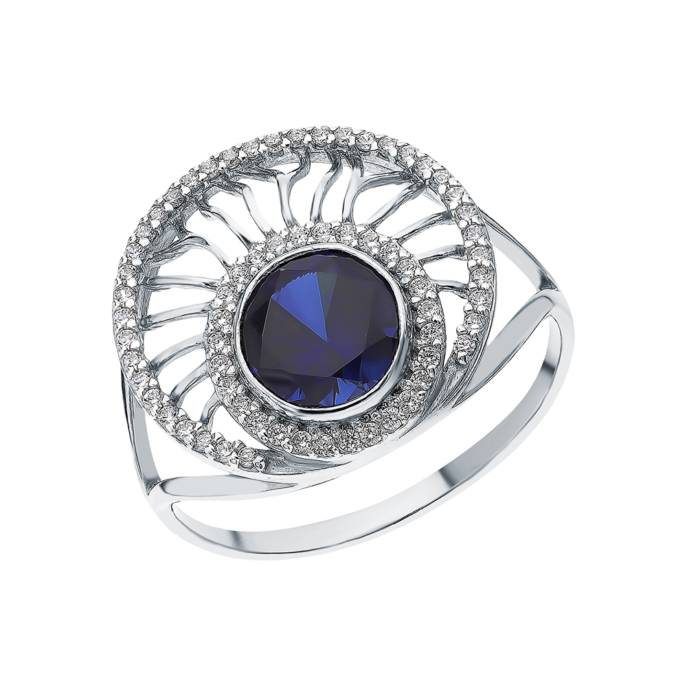 Серебряное кольцо с кубическим цирконием и сапфирами в Краснодаре