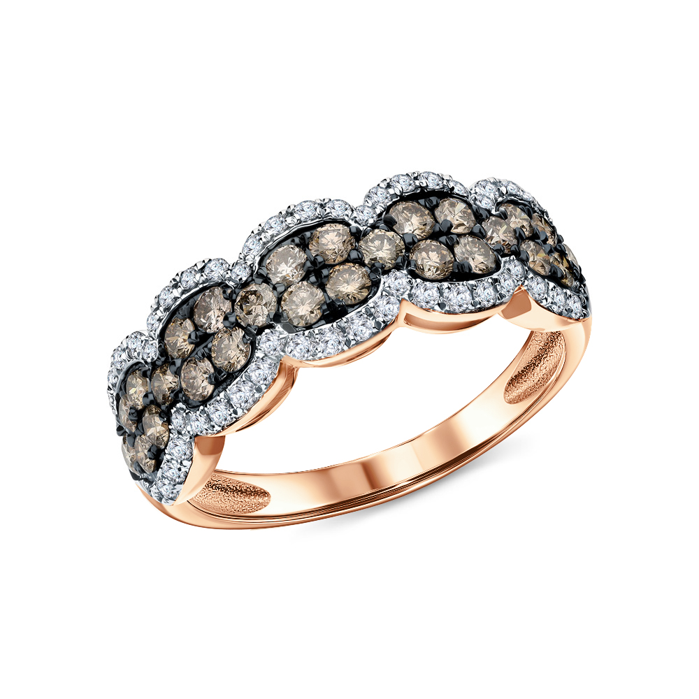 Золотое кольцо с коньячными бриллиантами и бриллиантами в Екатеринбурге