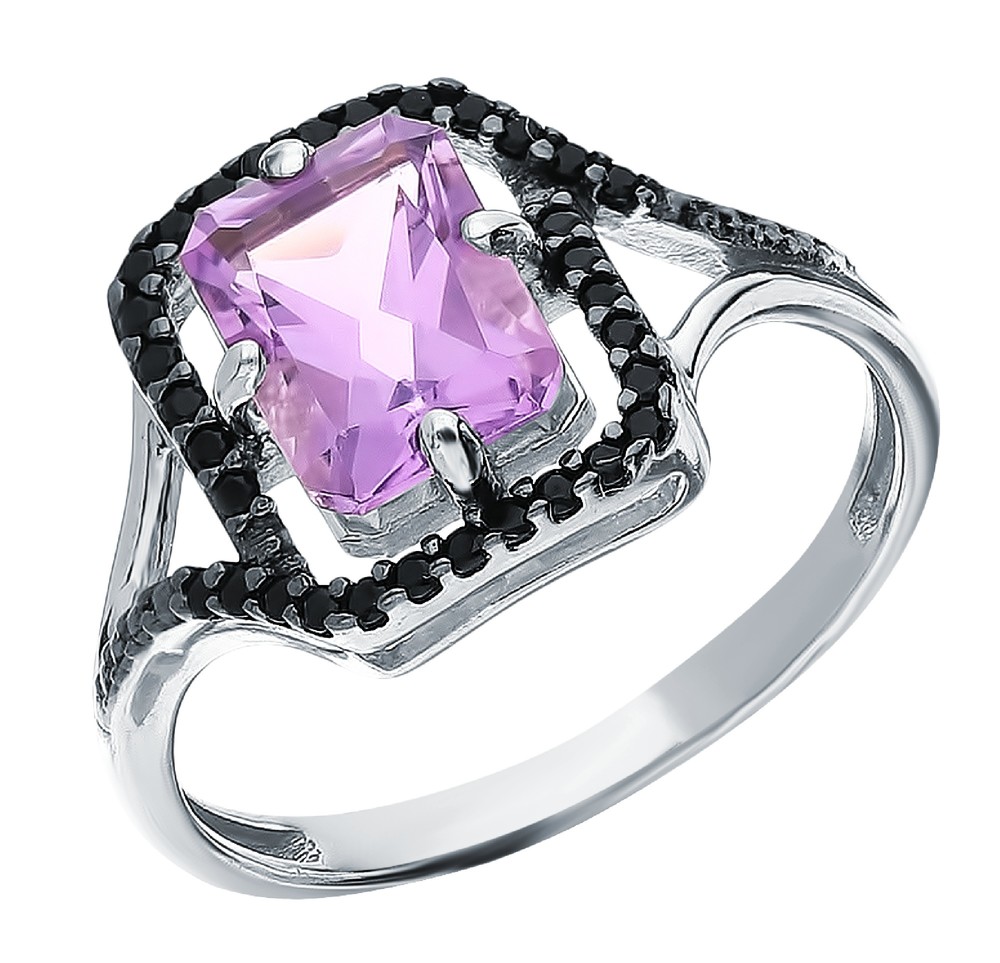 Фото «Серебряное кольцо с аметистом и ювелирными кристаллами»