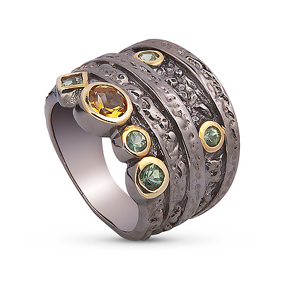 Фото «Серебряное кольцо с цитринами и сапфирами»