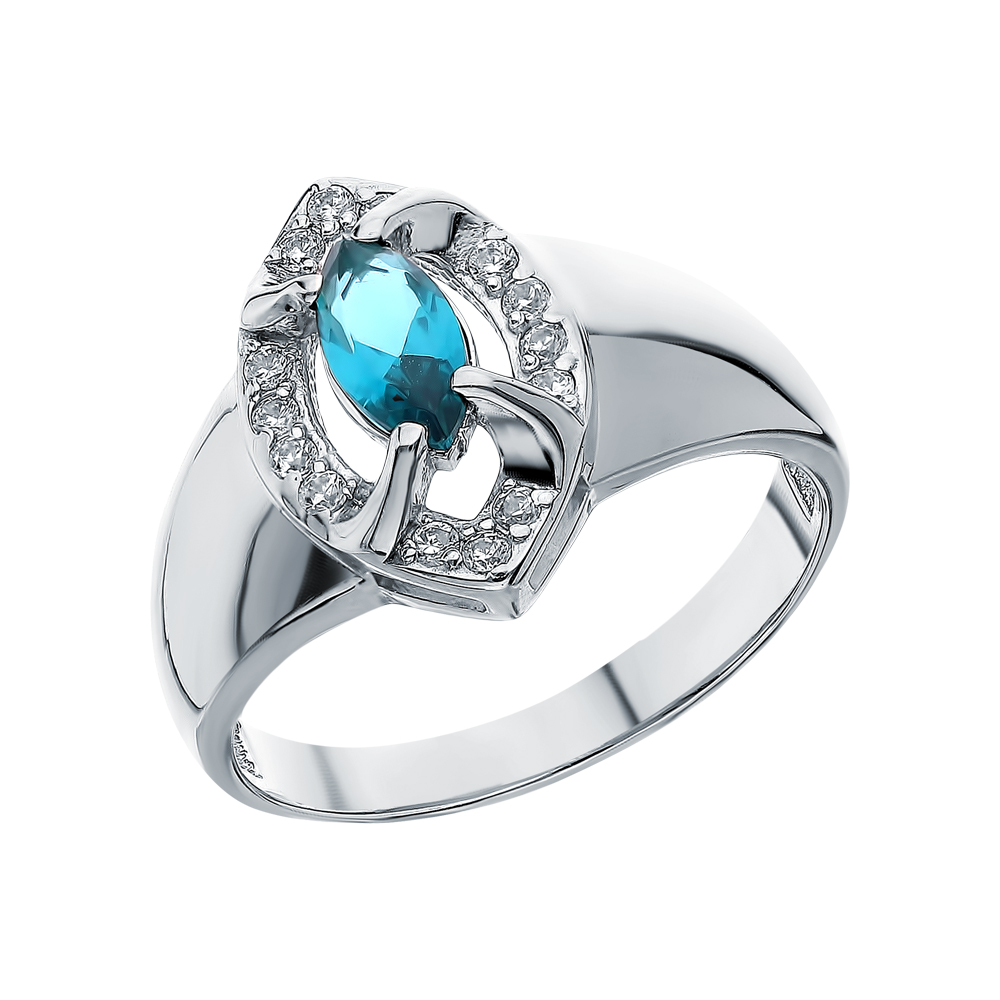 Серебряное кольцо с фианитами, топазами и ювелирным стеклом в Краснодаре