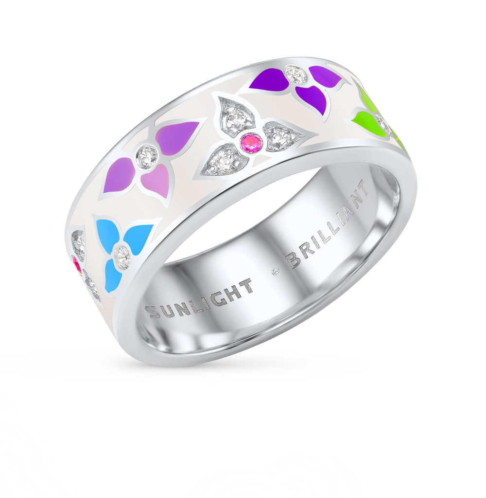 Фото «Серебряное кольцо с эмалью, фианитами, сапфирами и бриллиантами»