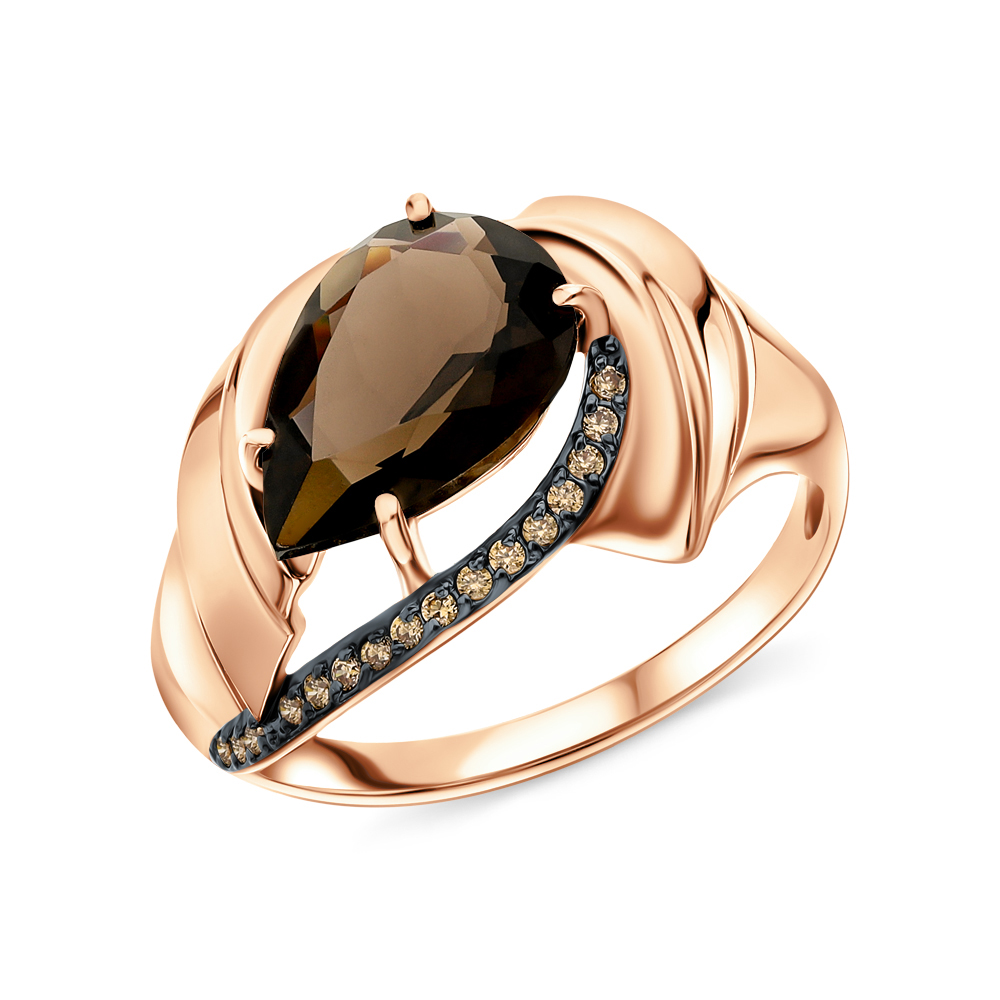 Золотое кольцо с фианитами и кварцами дымчатыми в Краснодаре