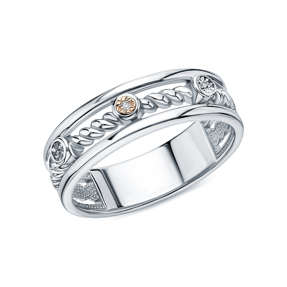 Серебряное кольцо с золотой вставкой и бриллиантами в Нижнем Новгороде