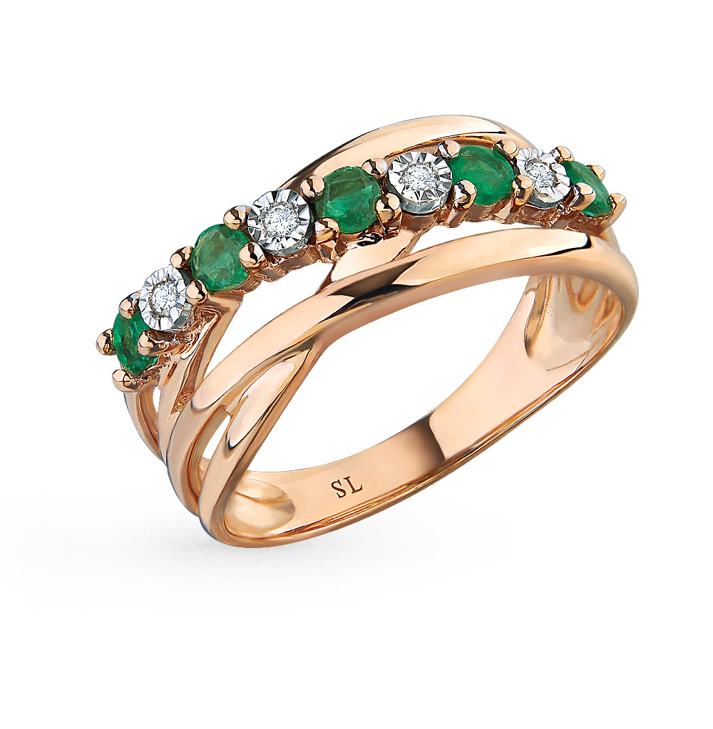 Золотое кольцо с изумрудами и бриллиантами в Самаре