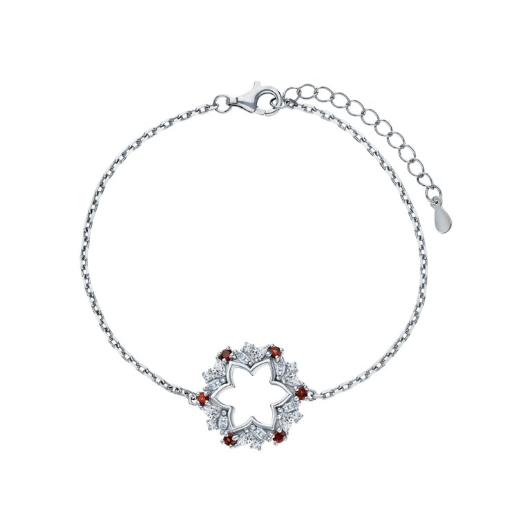 Серебряный браслет с фианитами и гранатами природными